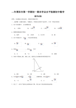 2025年—莱阳市第一学期初一期末学业水平检测初中数学