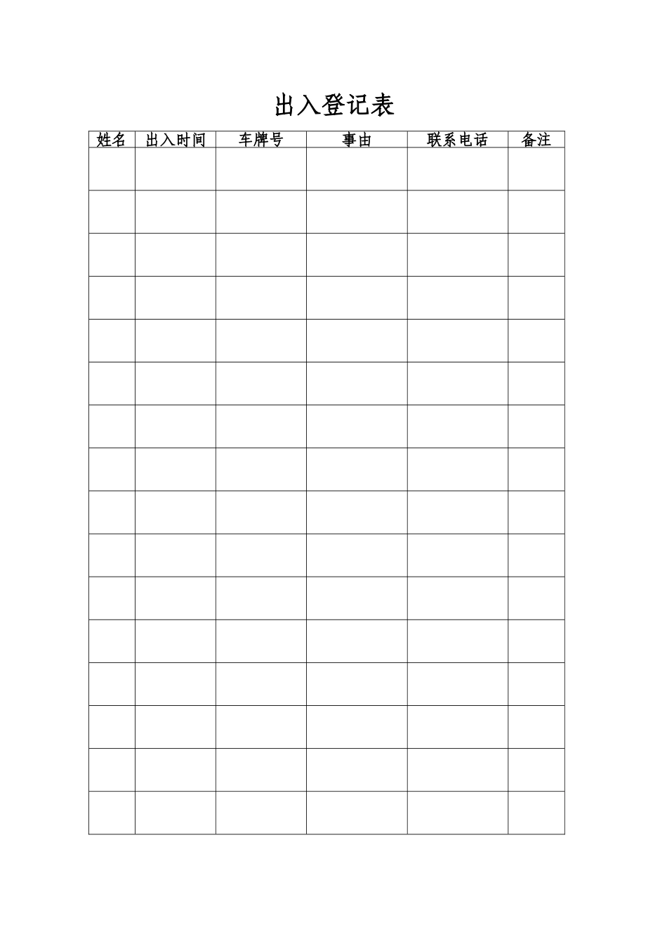 物业管理常用表《小区人员及机动车辆出入登记表》_第1页