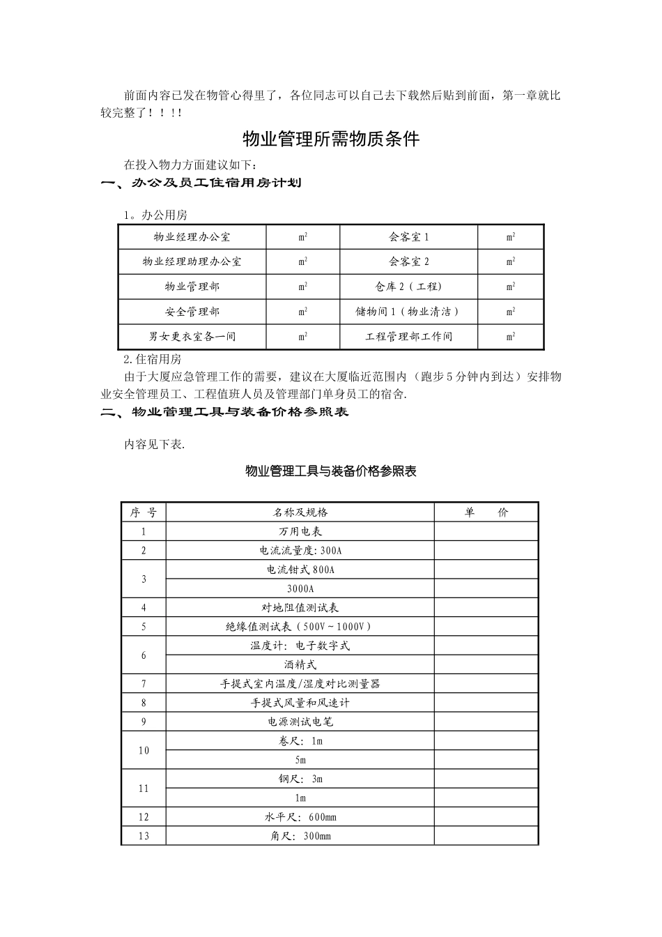 物业管理所需物质条件._第1页