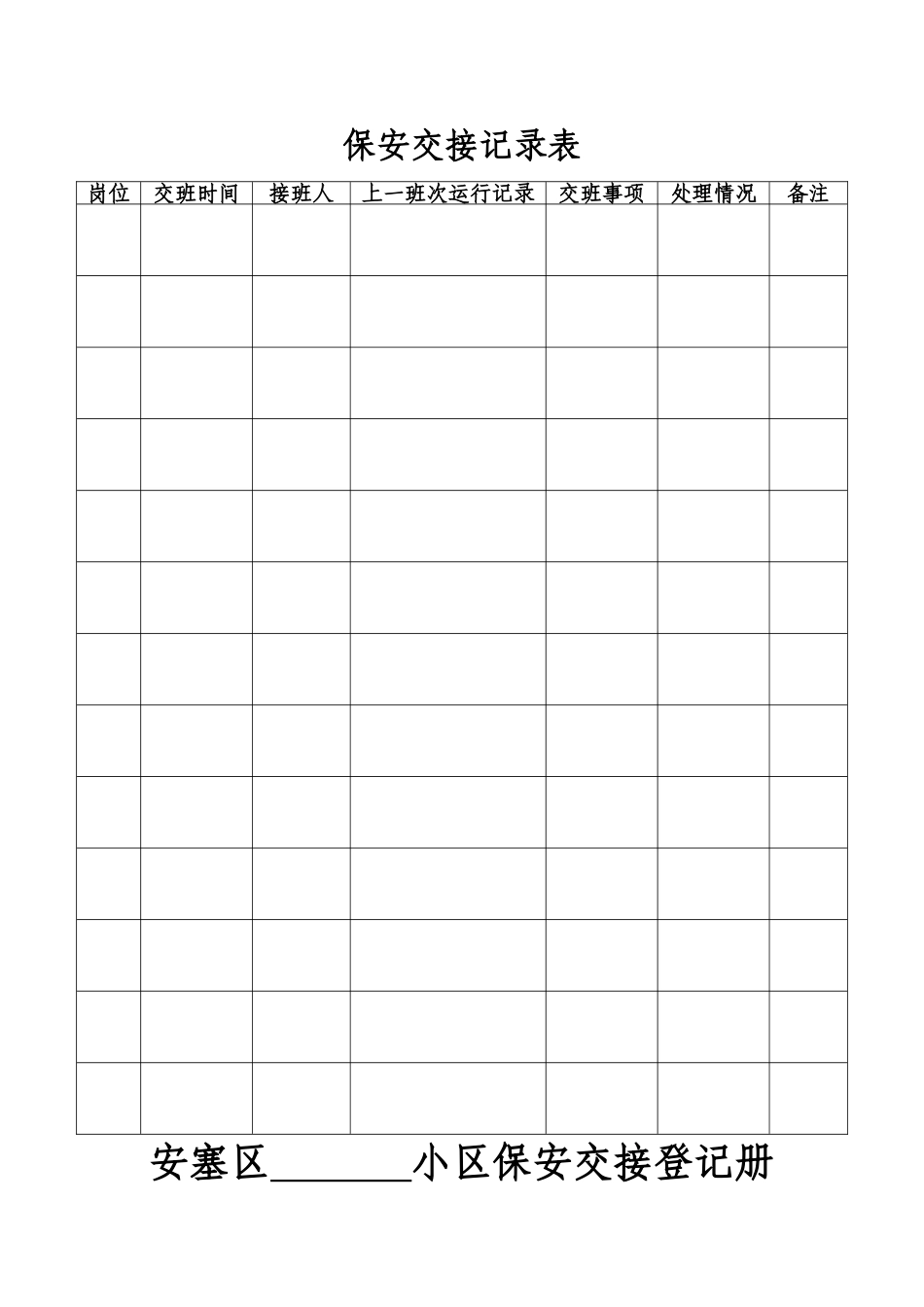 物业管理常用表《保安值班表》_第1页