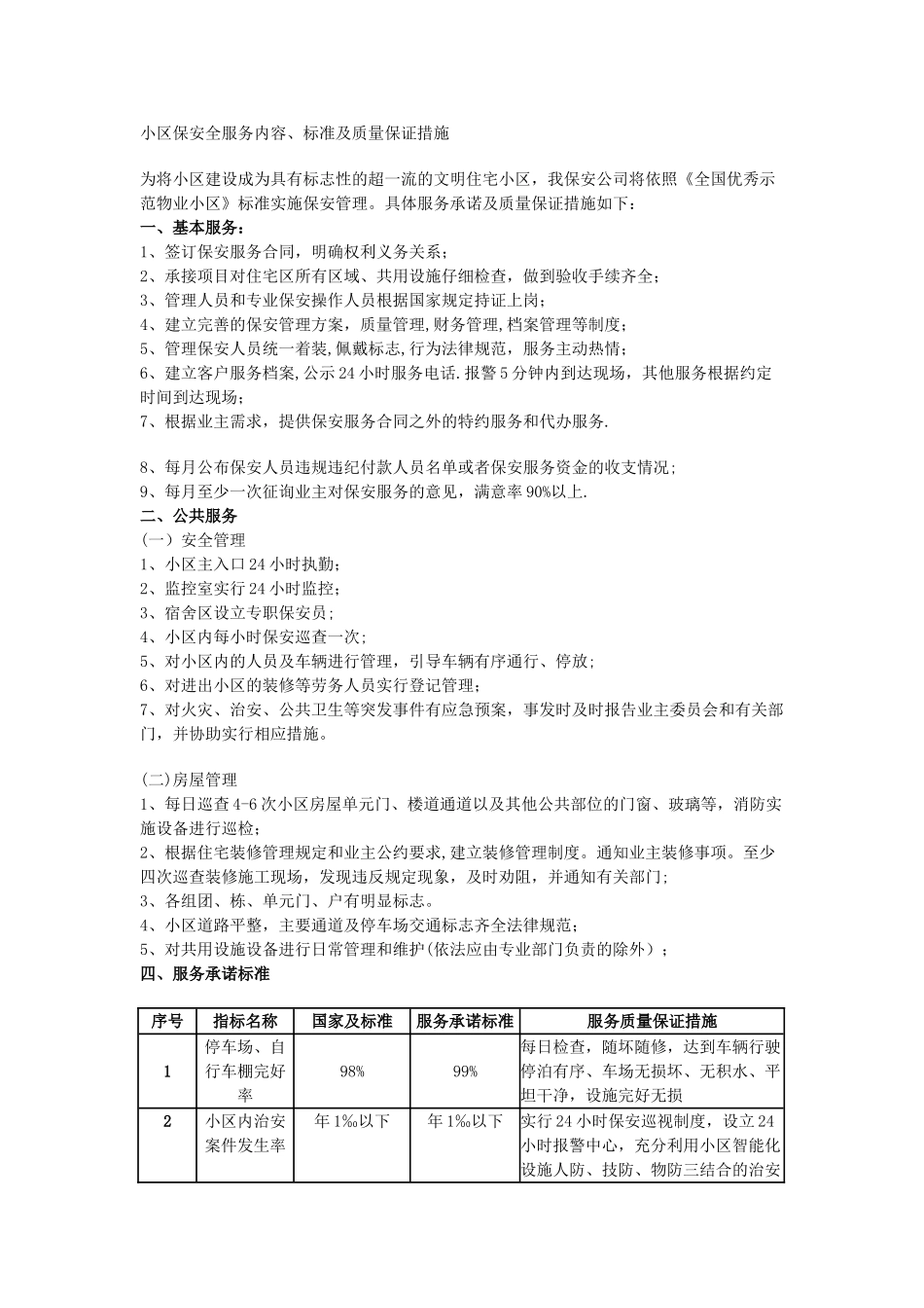 物业管理服务内容、标准及质量保证措施_第1页