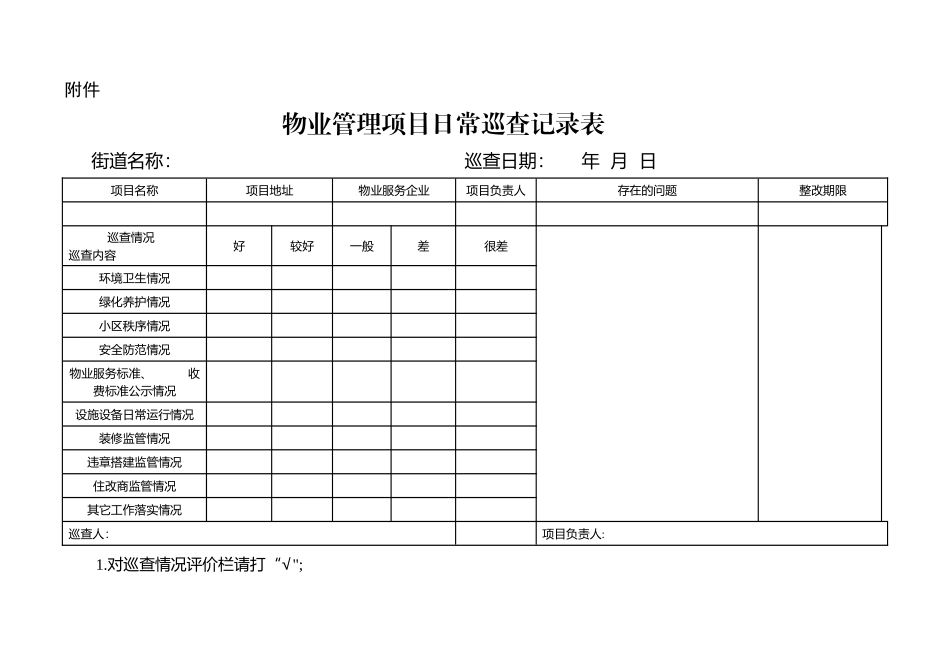 物业管理项目日常巡查记录表_第1页