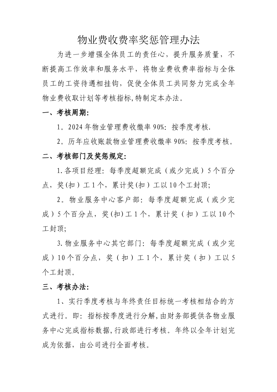 物业费收取奖惩管理办法_第1页