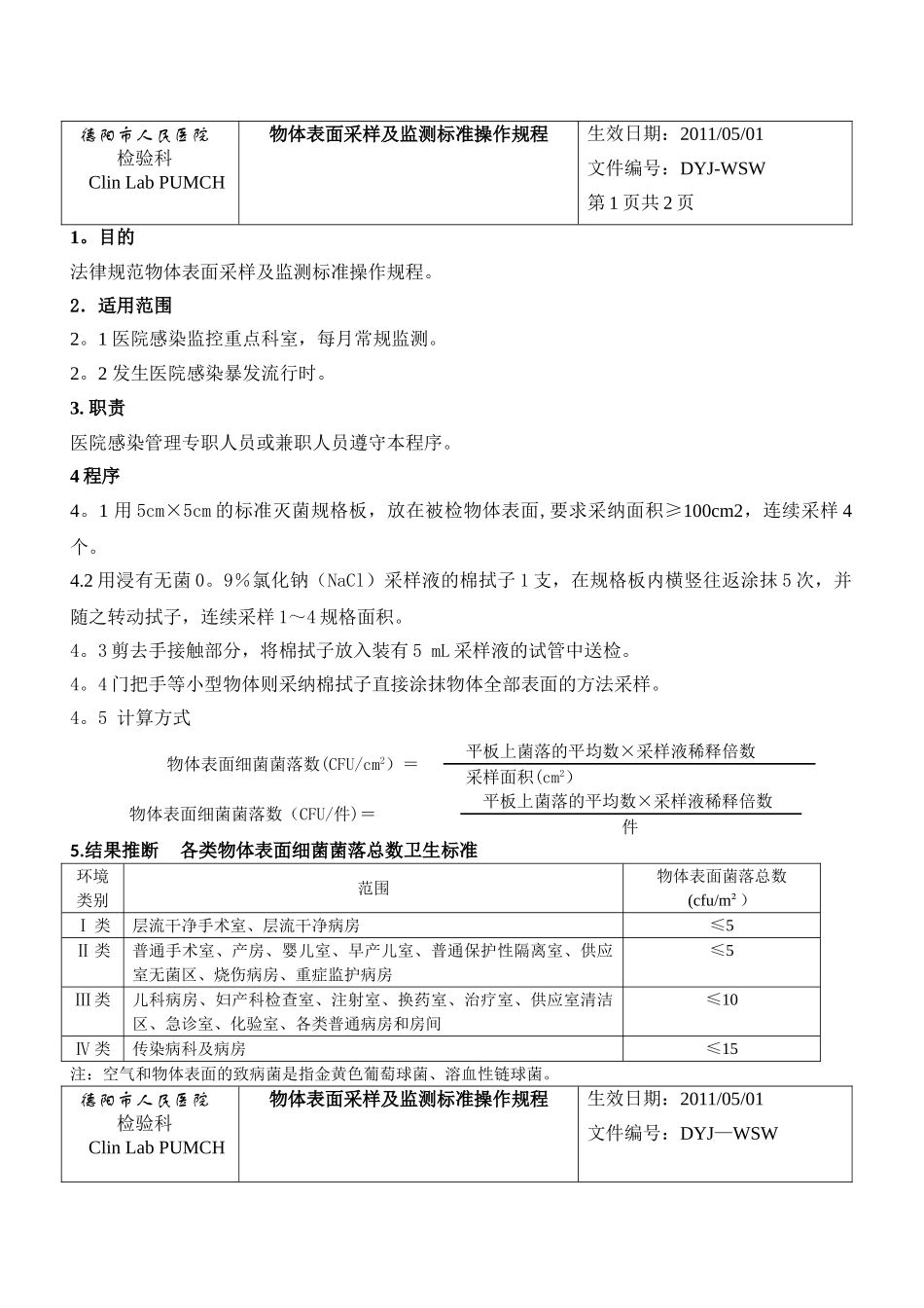 物体表面采样及监测标准操作规程_第1页