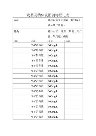 物品及物体表面消毒登记表