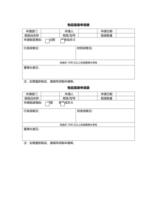 物品报废申请表