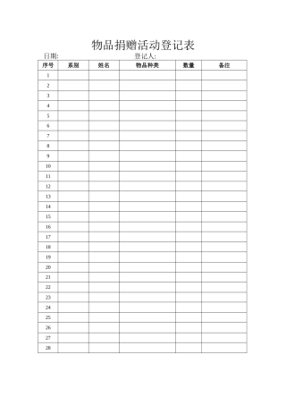 物品捐赠活动登记表