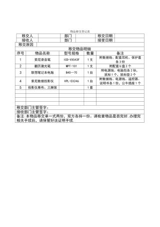物品移交登记表