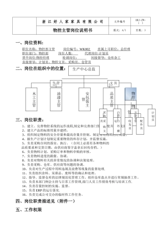 物控主管岗位说明书-