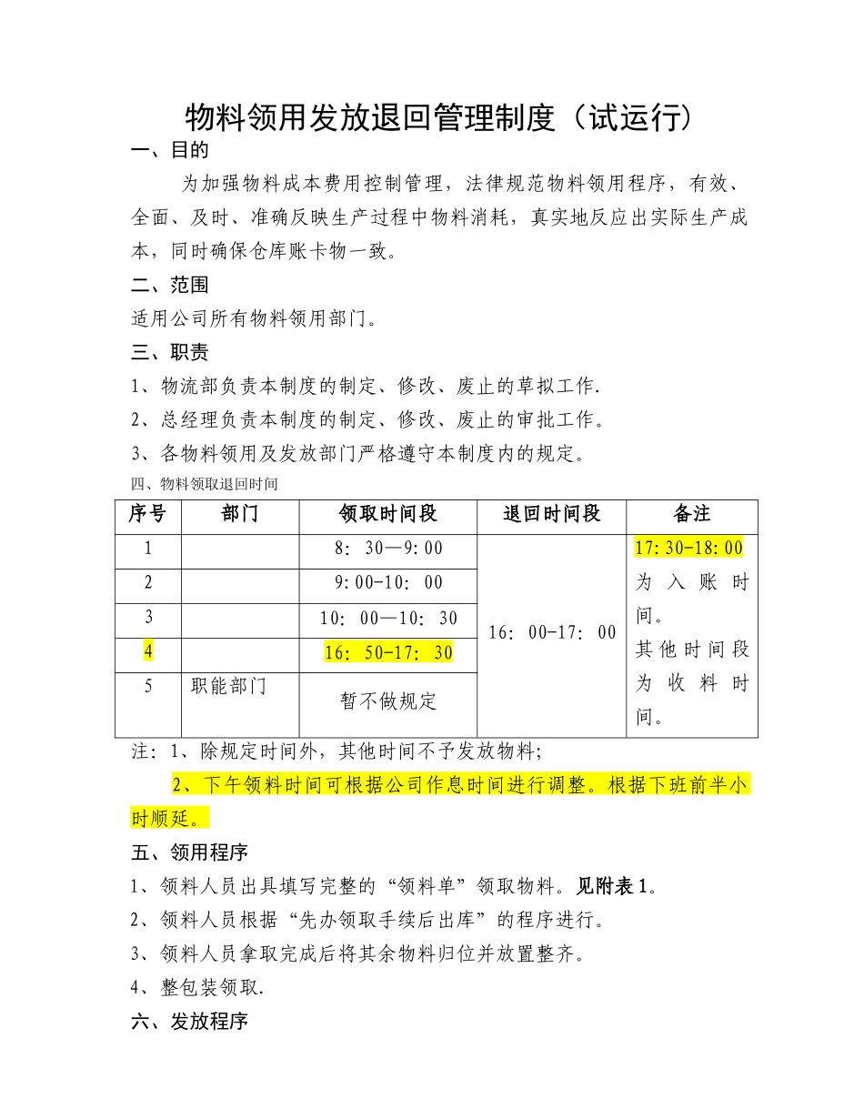 物料领取发放退回管理制度_第1页