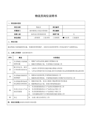 物流员岗位说明书