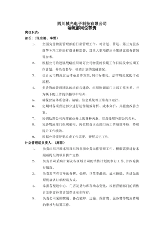 物流管理部部门职位职责
