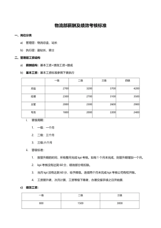 物流部薪酬绩效方案