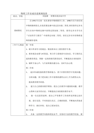 物理工作室成员发展规划表