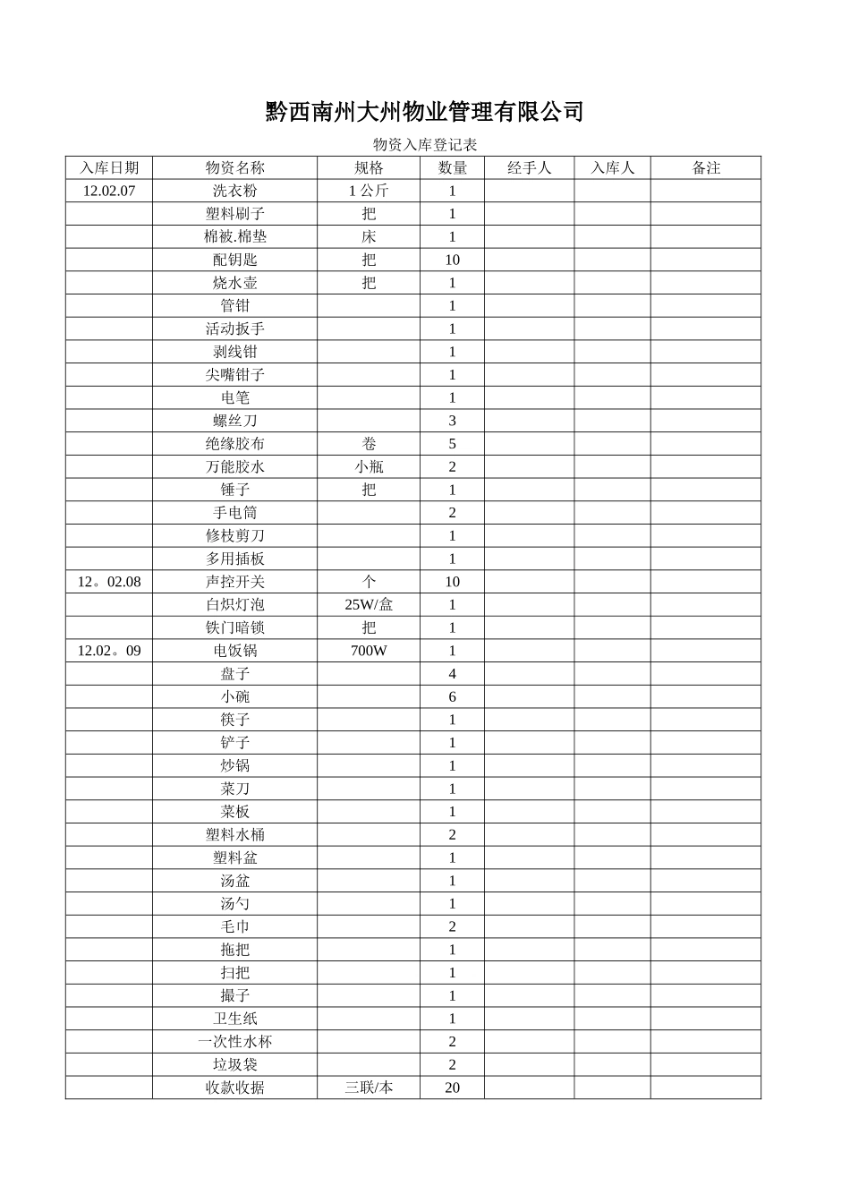 物资入库登记表_第1页