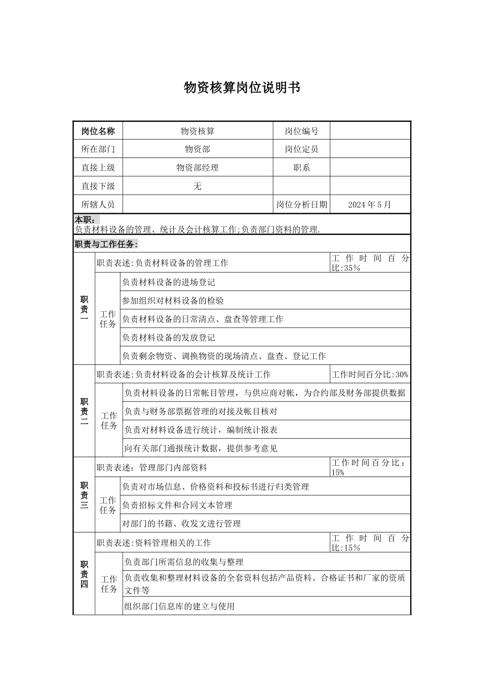物资核算岗位说明书_第1页