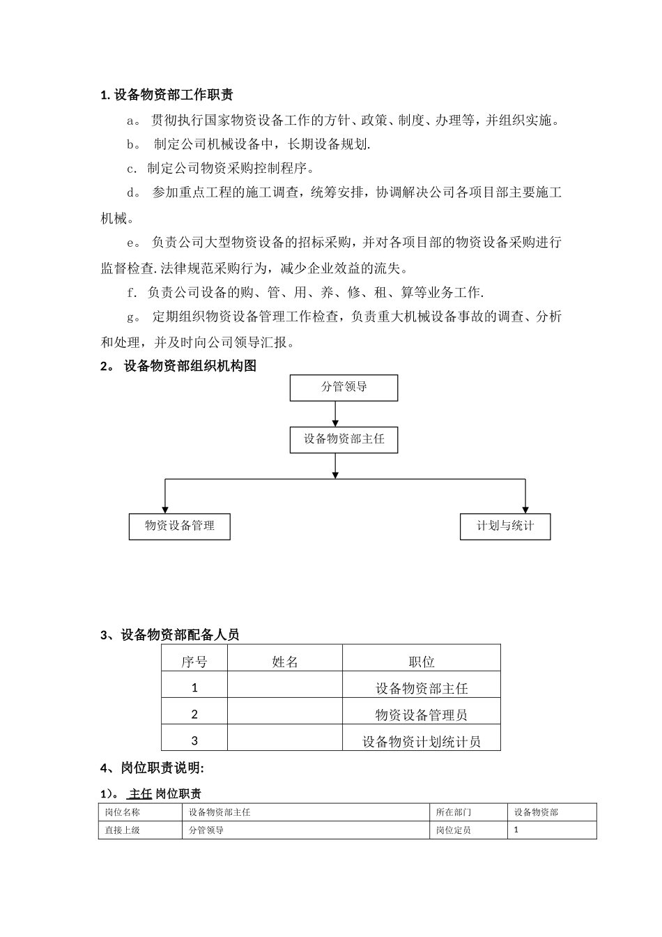 物资设备部门职责及岗位职责_第1页