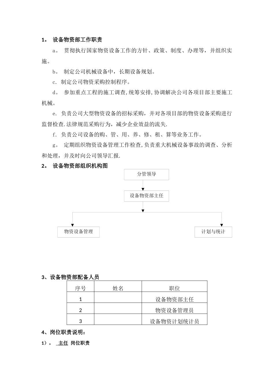 物资设备部门职责及岗位职责_第1页