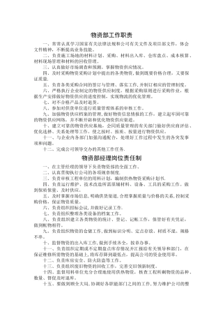 物资部职责及各岗位责任制