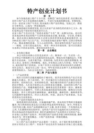 特产创业计划书