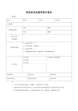 特殊使用抗菌药物申请表