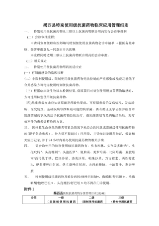 特殊使用级抗菌药物临床使用明细及制度