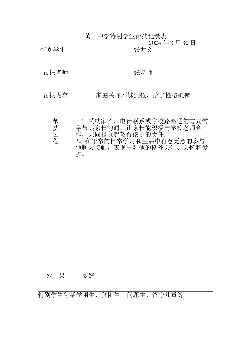 特殊学生帮扶记录表_第1页