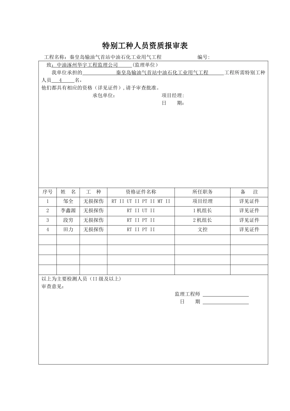 特殊工种人员资质报审表_第1页