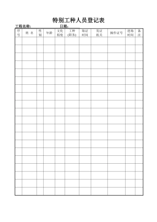 特殊工种人员登记表
