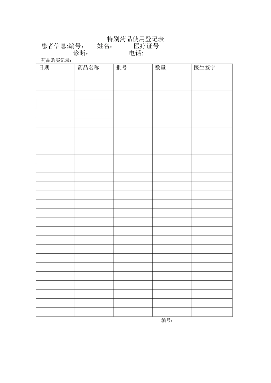 特殊药品使用登记表_第1页