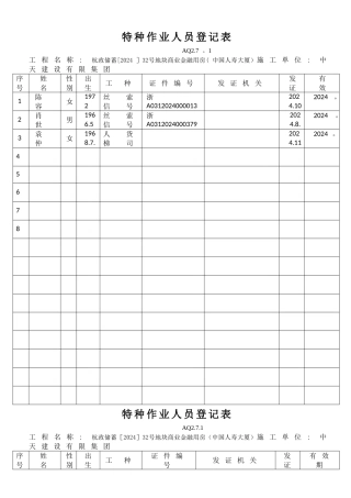 特种作业人员登记表