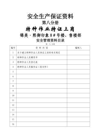 特种作业证件登记表