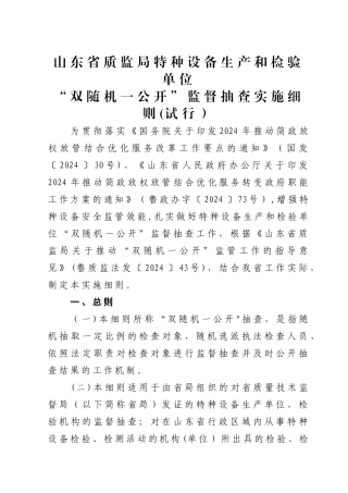 特种设备“双随机一公开”监管工作监督检查细则
