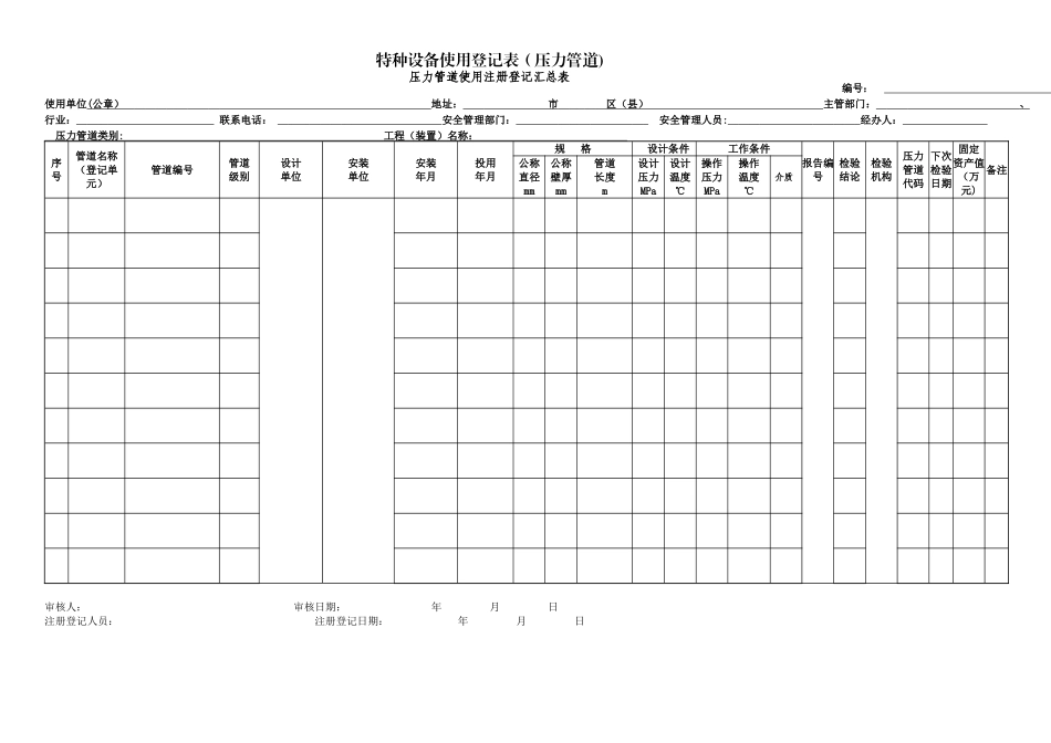 特种设备使用登记表(压力管道)_第1页