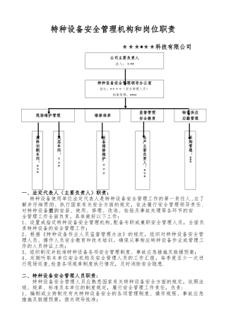 特种设备安全管理机构(架构及职责)