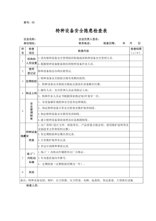 特种设备安全隐患检查表