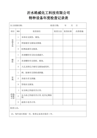 特种设备年度检查记录表