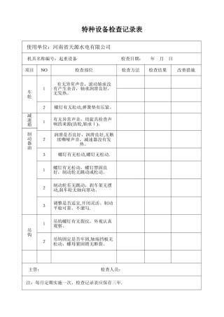 特种设备检查记录表