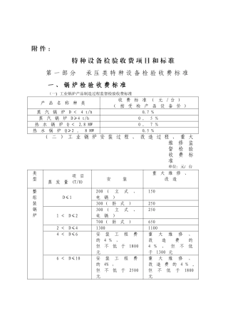 特种设备检验收费项目和标准