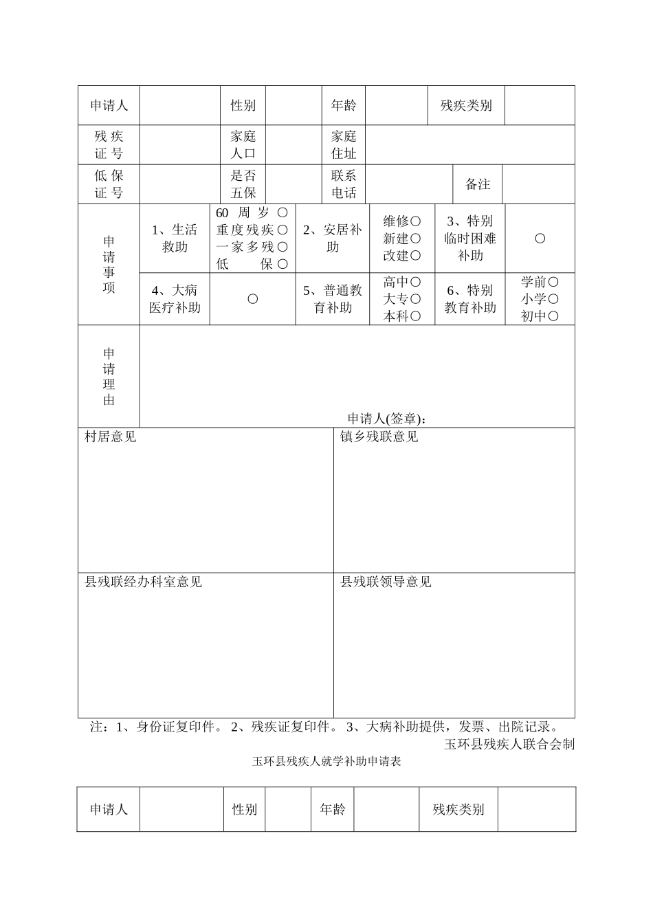 玉环县残疾人康复补助申请表_第2页