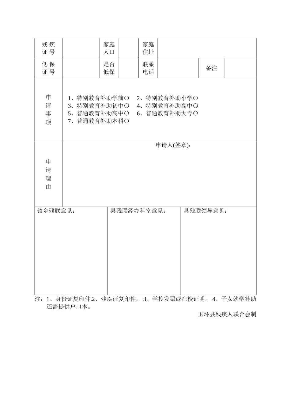 玉环县残疾人康复补助申请表_第3页