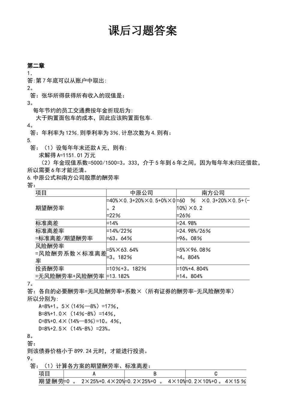 王化成《财务管理》第四版课后习题答案_第1页
