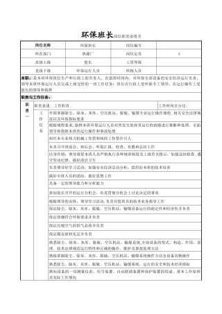 环保班长岗位职责说明书-