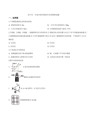 2025年山东省济宁市高中段学校招生考试物理试题原卷