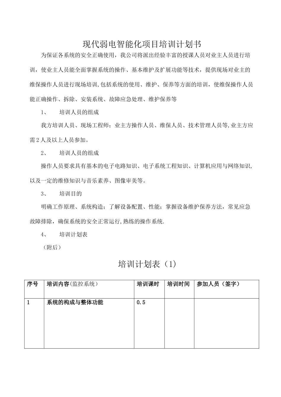现代弱电及智能化项目培训计划书_第1页
