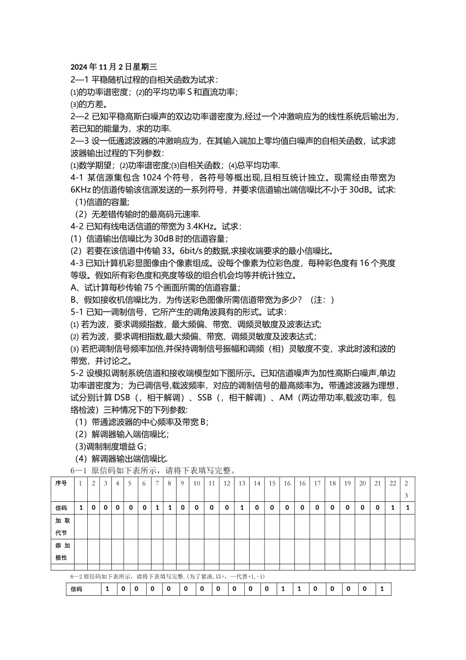 现代通信原理试题及答案_第1页