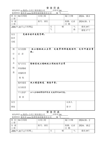现场工地施工安全日志范文-secret