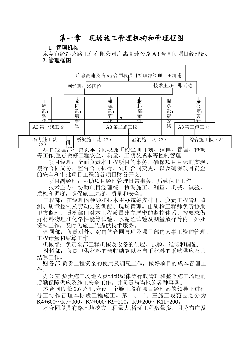 现场施工管理机构和管理框图_第1页