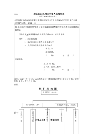 现场组织机构及主要人员报审表001