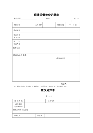 现场质量检查记录表及整改单